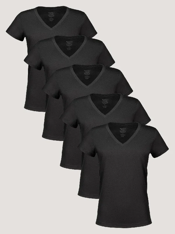 Women's Blouse with Mandarin CollarWomen's V-Neck All Black 5-Pack