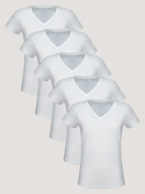 Women's Blouse with Collarless DesignWomen's V-Neck All White 5-Pack