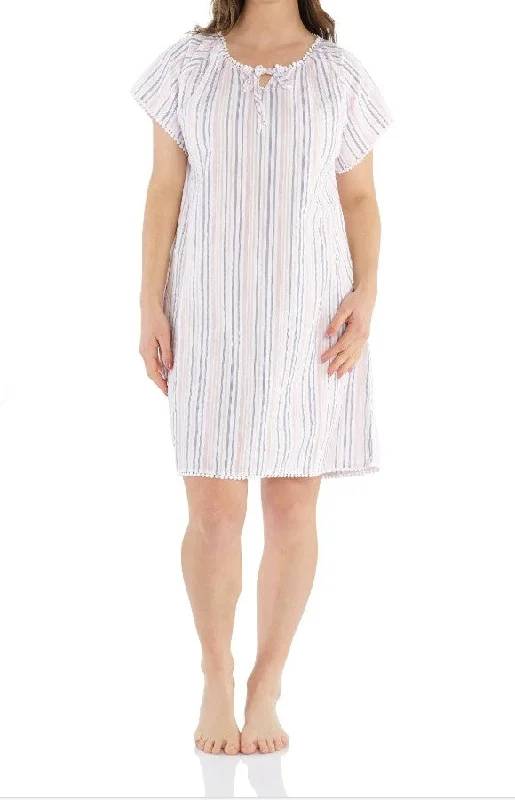 women's pajamas with pockets on the chestNARA COTTON STRIPE NIGHTIE