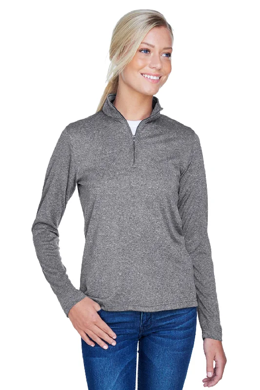 Women's Hooded Sweatshirts with DrawstringsUltraClub Womens Heather Cool & Dry Performance Moisture Wicking 1/4 Zip Sweatshirt - Heather Charcoal Grey