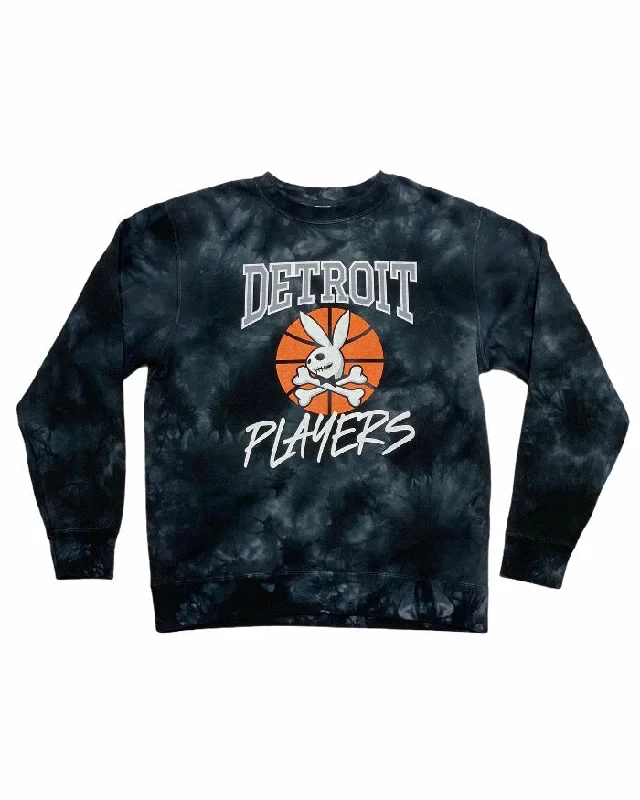 Women's Hooded Sweatshirts with Drawstring WaistInk Detroit Players Tie Dye Crewneck Sweatshirt - Black