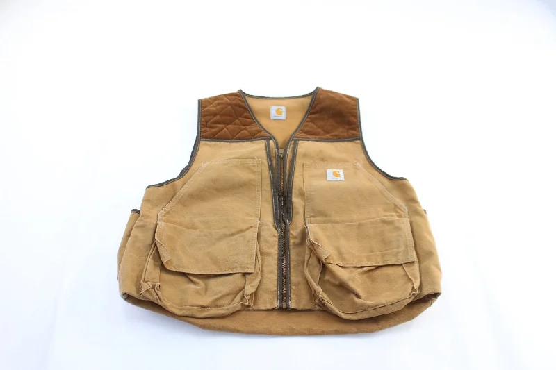 Women's Coats with Fur Trimmed PocketsCarhartt Logo Patch Tan Hunting Zip Up Vest