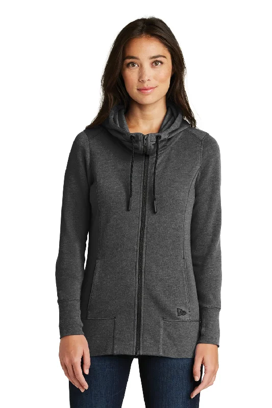 Women's Hooded Sweatshirts with Denim LiningNew Era Womens Fleece Full Zip Hooded Sweatshirt Hoodie w/ Pockets - Heather Black