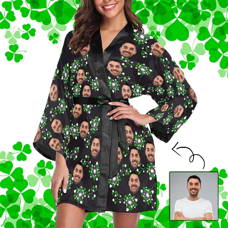 high-quality women's pajama setsCustom Face Pajama Robe Shamrock Dandelion Personalized Pajamas with Pictures for Women