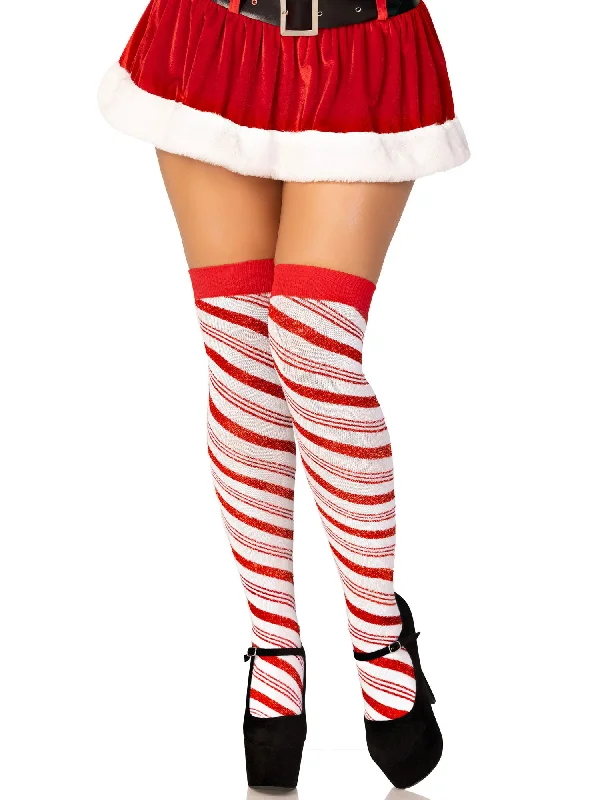 plus-size underwire balconette braCandy Cane Lurex Striped Socks - Over the Knee - Os - White/red