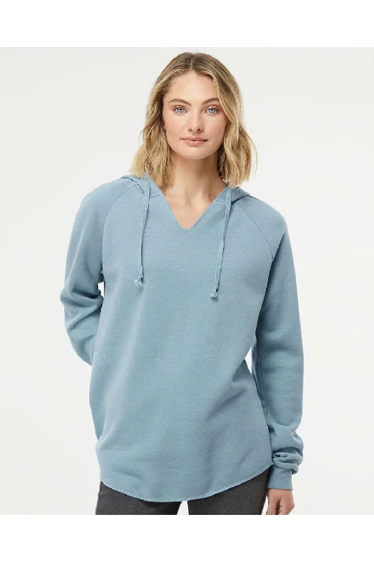 Women's Hooded Sweatshirts with Kangaroo PocketsIndependent Trading Co. Womens California Wave Wash Hooded Sweatshirt Hoodie - Misty Blue