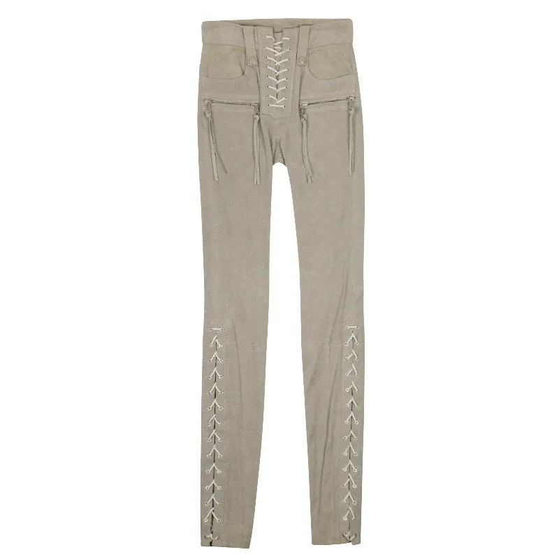 Women's Cropped PantsUnravel Project Suede Lace Up Skinny Pants - Gray