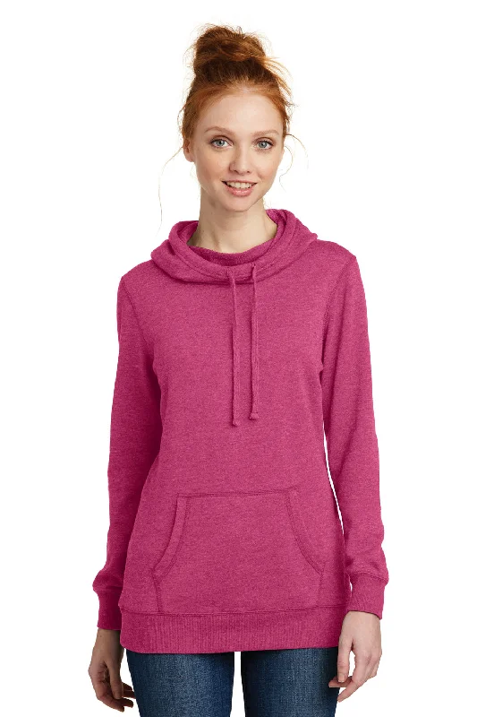 Women's Hooded Sweatshirts with Insulated FabricDistrict Womens Fleece Hooded Sweatshirt Hoodie w/ Pouch Pocket - Heather Azalea Pink