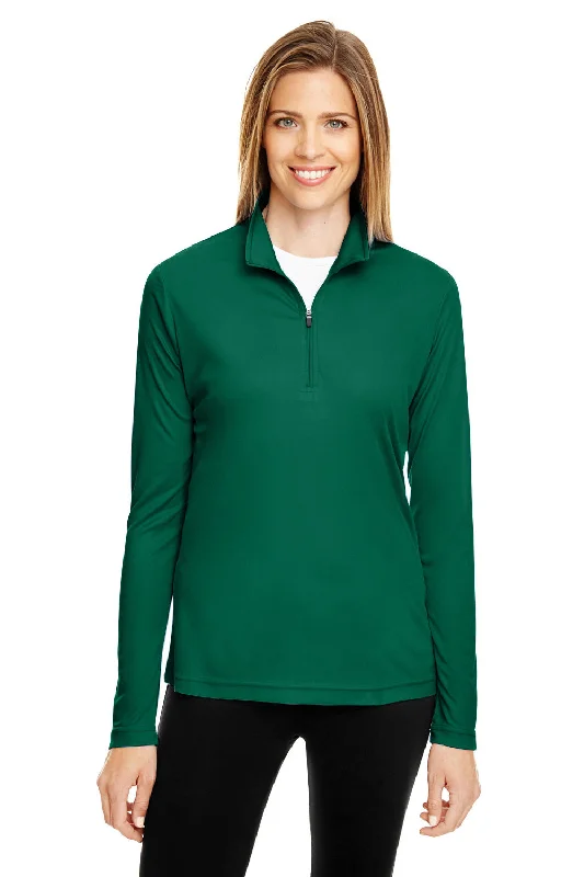 Women's Hooded Sweatshirts with Zipper ClosureTeam 365 Womens Zone Performance Moisture Wicking 1/4 Zip Sweatshirt - Forest Green