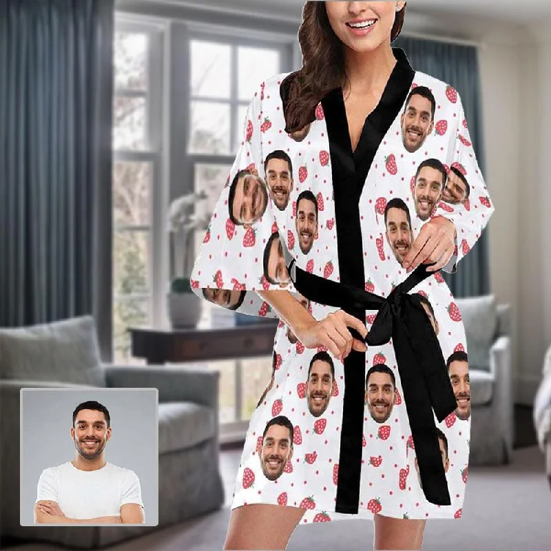 women's pajamas with a comfortable fitCustom Face Pajama Robe Women's Strawberry Personalized Nightgown with Pictures