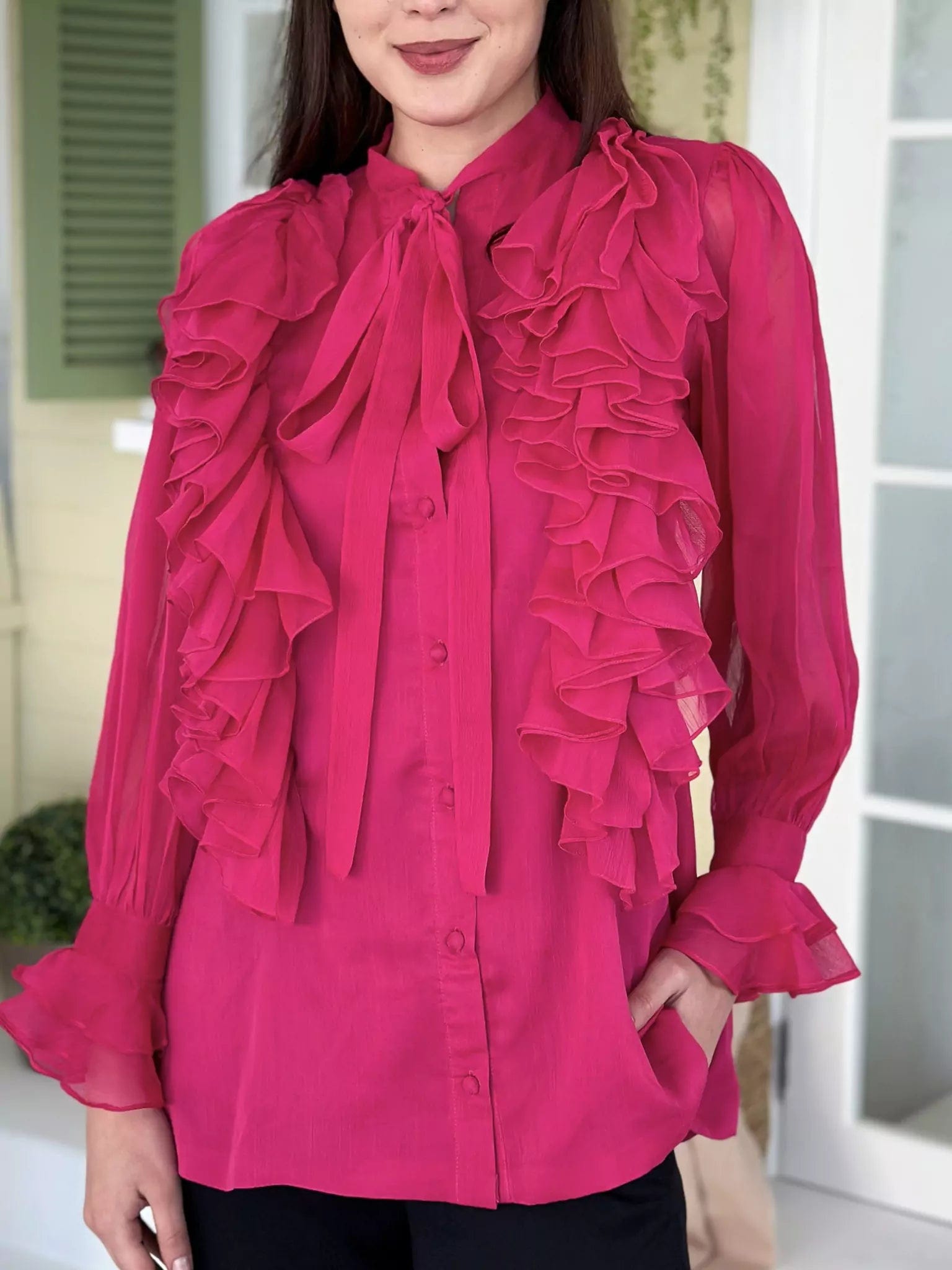 Women's Blouse with Peter Pan CollarRuffle Truffle Pink Shirt