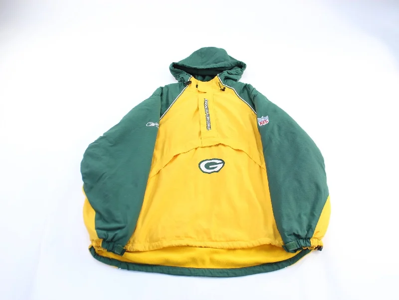 Women's Parka CoatsVintage Reebok Embroidered Green Bay Packers Pullover Jacket