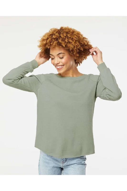 Women's Hooded Sweatshirts with Patch PocketsIndependent Trading Co. Womens California Wave Wash Crewneck Sweatshirt - Sage Green