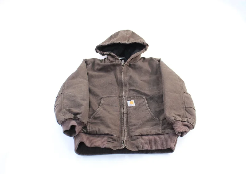 Women's Hooded CoatsYouth Carhartt Logo Patch Brown Hooded Zip Up Jacket