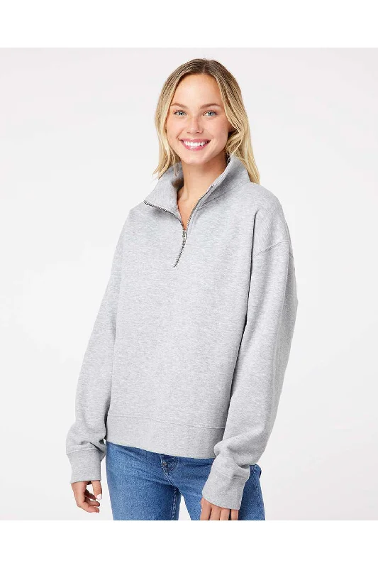 Women's Hooded Sweatshirts with Tie-Dye LiningMV Sport Womens Sueded Fleece 1/4 Zip Sweatshirt - Heather Grey