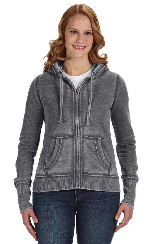 Women's Hooded Sweatshirts with Loose WaistJ America Womens Zen Burnout Fleece Full Zip Hooded Sweatshirt Hoodie w/ Pockets - Dark Smoke Grey