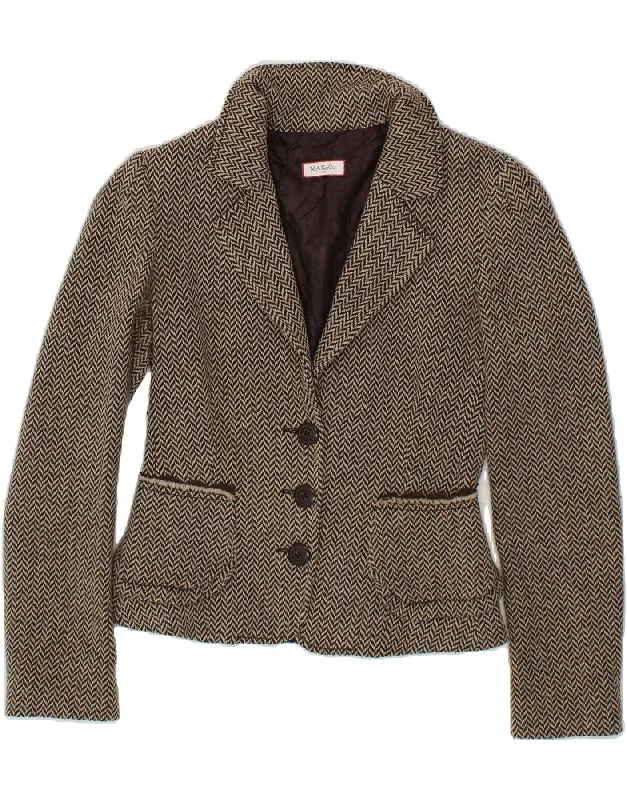 Women's Coats with Fur Trimmed HoodMAX & CO. Womens 3 Button Blazer Jacket UK 6 XS  Brown Herringbone Wool