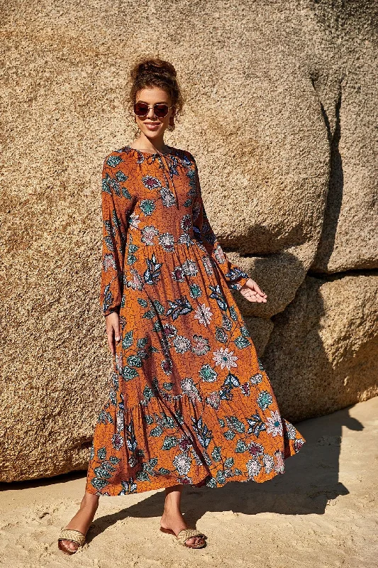 Women's Short-Sleeve DressesBerriesJam - Boho Printed Swing Beach Retro Maxi Dress