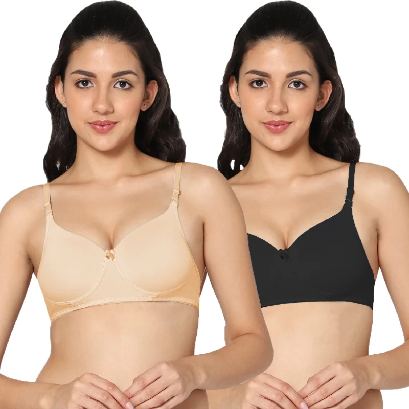 convertible bra with multiple wear optionsT-shirt Medium Coverage Padded Black and Skin Color Bra (Pack of 2)