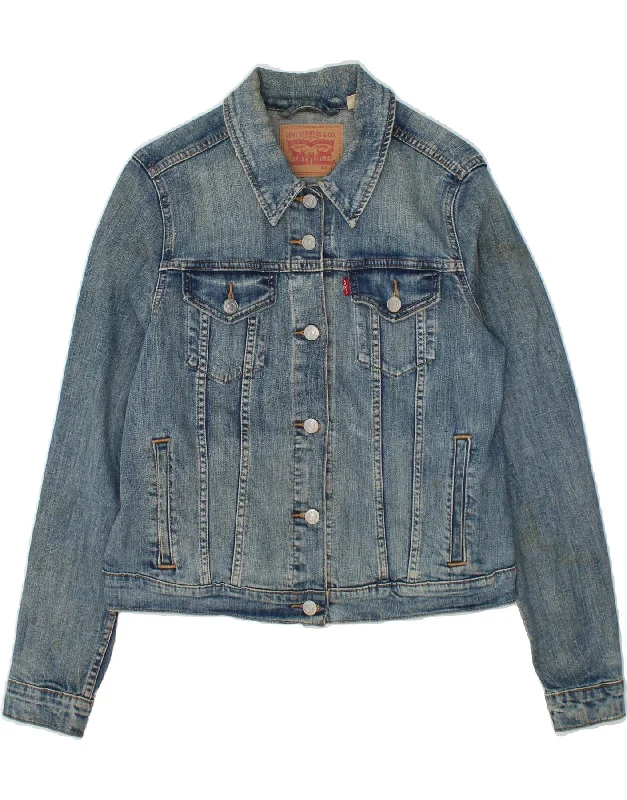 Women's Coats with Fur Trimmed ButtonsLEVI'S Womens Crop Denim Jacket UK 14 Large Blue Cotton