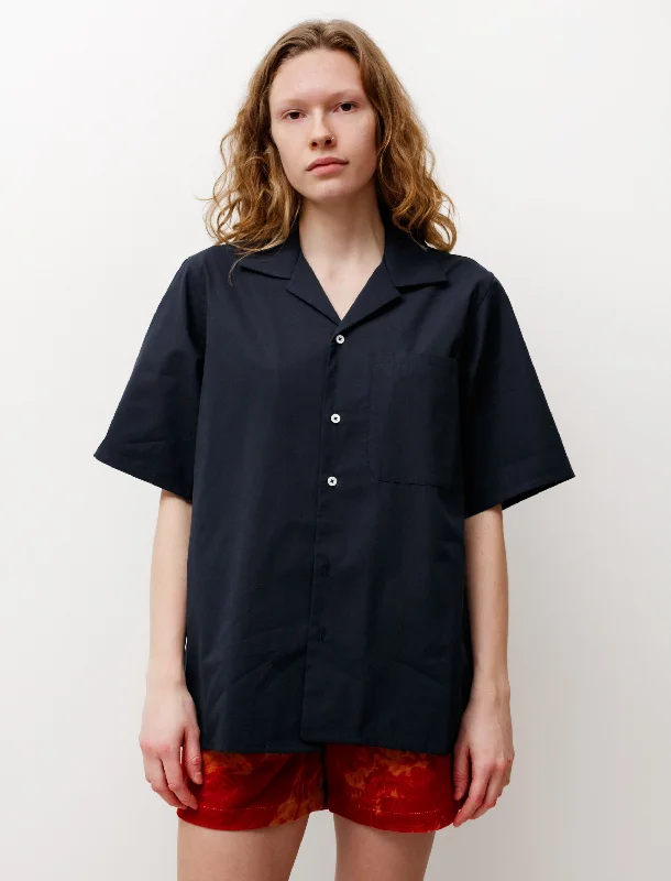 Women's Blouse with Mandarin CollarSS School Shirt Navy