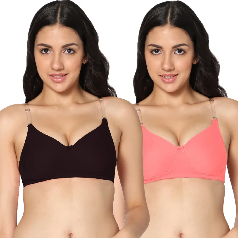 plus-size backless bra with clear strapsT-shirt Medium Coverage Black and Pink Color Padded Bra (Pack of 2)