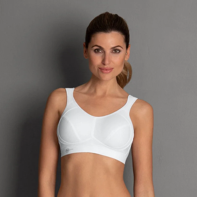 convertible plunge bra with lace trimANITA EXTREME CONTROL SPORTS BRA WHITE