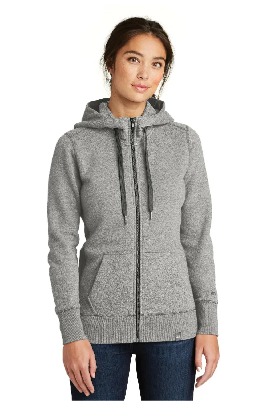 Women's Hooded Sweatshirts with Ombre LiningNew Era Womens Sueded French Terry Full Zip Hooded Sweatshirt Hoodie w/ Pockets - Light Graphite Grey Twist