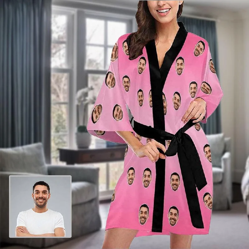 women's cotton pajama setsCustom Face Pajama Robe Pink Women's Nightgown with Personalized Photo