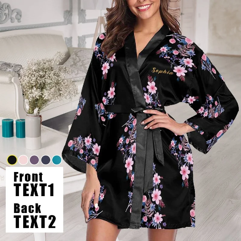 women's pajamas for those who value qualityCustom Text Pajama Robe Flowers Beauty Personalized Pajamas with Pictures for Women