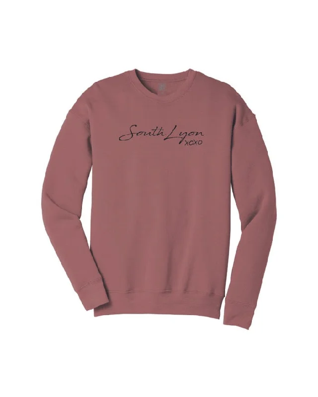 Women's Hooded Sweatshirts with Spandex LiningInk Detroit South Lyon XOXO Crewneck Sweatshirt - Mauve