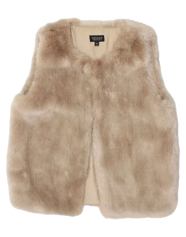 Women's Down CoatsTOPSHOP Womens Loose Fit Faux Fur Gilet UK 10 Small Beige Modacryl