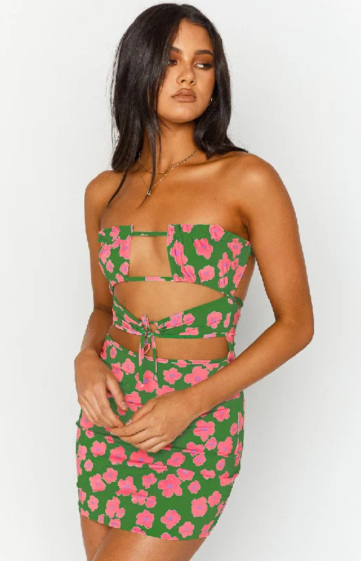 Women's Strapless DressesChantria Green Floral Strapless Mini Dress