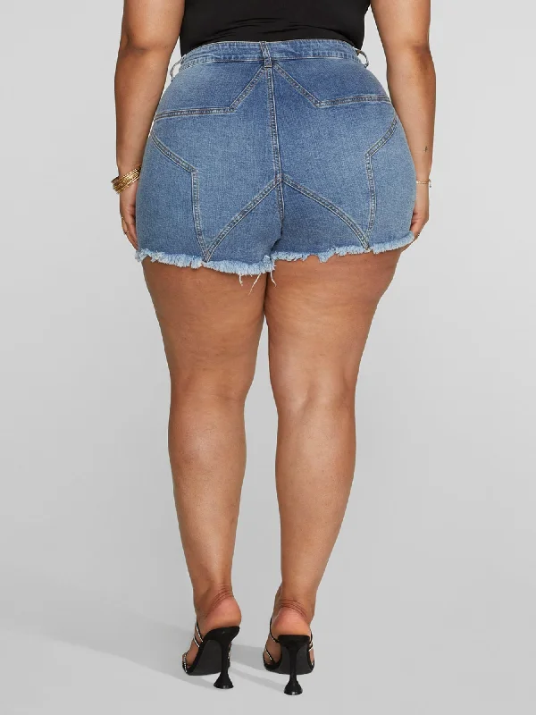 Star Detail Denim Cutoff Shorts