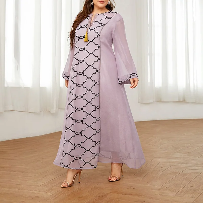 Women's V-Back DressesBerriesJam - Long Sleeve Casual Abaya Evening Party Festival Maxi Dress