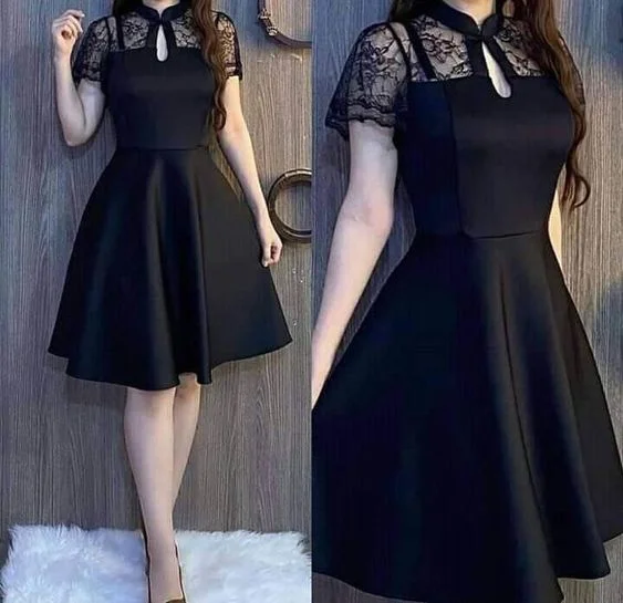 Women's V-Back DressesBlack Short Party Dress Prom Dress       S3676