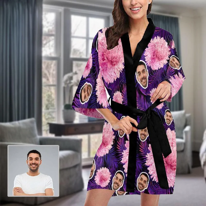 women's pajamas designed for those who believe in sweet dreams and cozy nights.Custom Face Pajama Robe Big Flower Personalized Pajamas with Pictures for Women