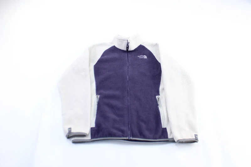 Women's Coats with Fur Trimmed SleevesWomen's The North Face Embroidered Logo White & Purple Fleece Zip Up Jacket