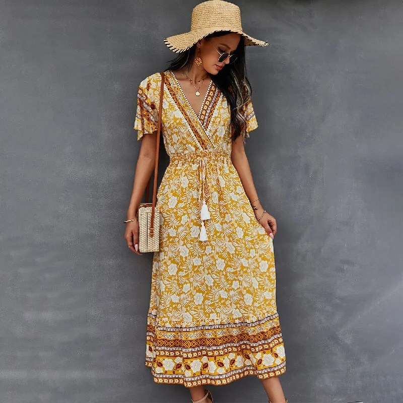 Women's Asymmetrical DressesBerriesJam - 2024 Printed Boho Hippie Beach Casual Maxi Dress