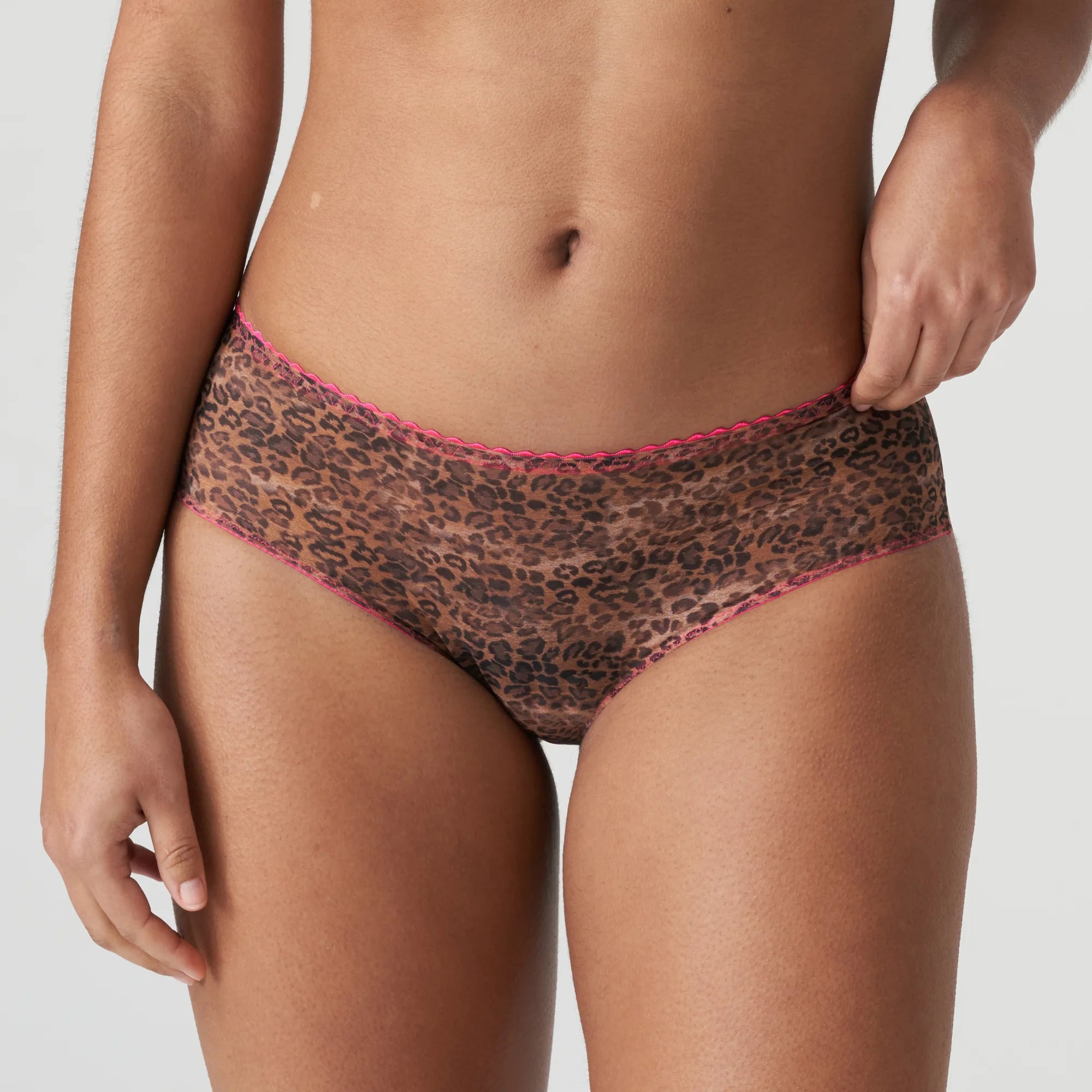 stretch lace panties with a high-leg cut for a flirty appealPrima Donna Twist Hot Pants - Cafe Plum-Cheetah