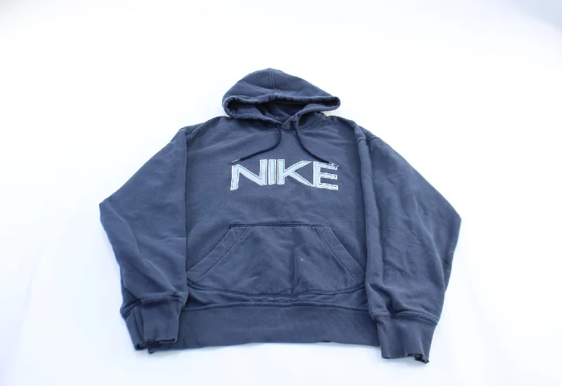 Women's Coats with Fur Trimmed HoodY2K Nike Embroidered Logo Blue Pullover Hoodie