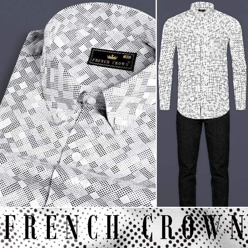 Women's Blouse with Square NeckBright White and Black Printed Super Soft Premium Cotton Shirt