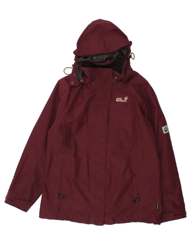 Women's Coats with ZipperJACK WOLFSKIN Womens Hooded Rain Jacket UK 16 Large Burgundy Polyester