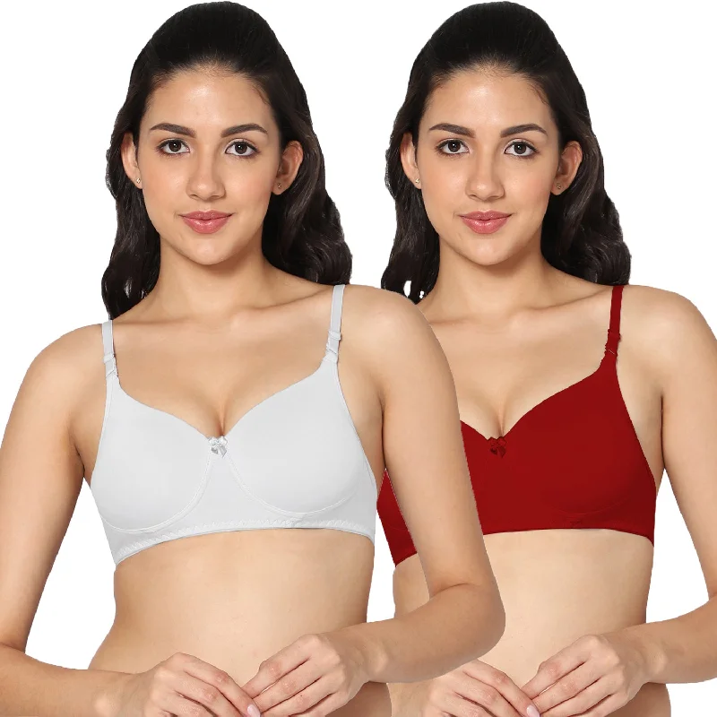 lace-trimmed convertible bra for special eventsT-shirt Medium Coverage Padded White and Red Color Bra (Pack of 2)