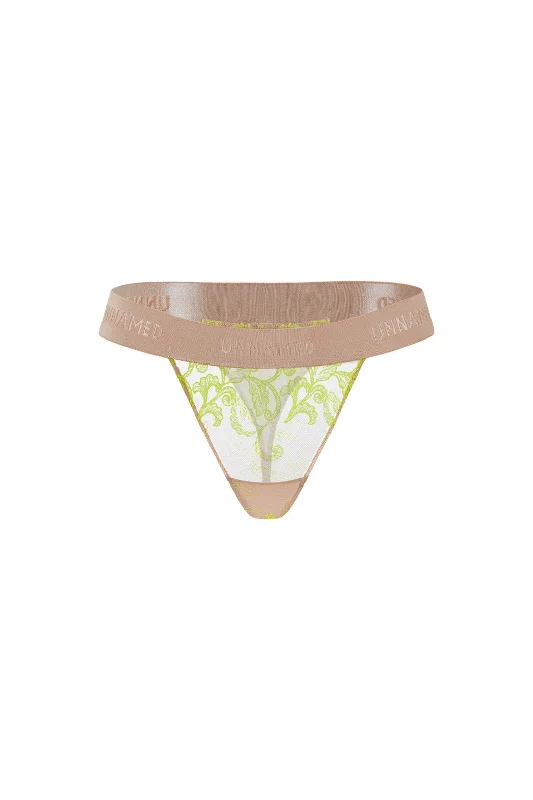 floral lace thong panties with a high-cut leg designHanna Canary Neon G-String