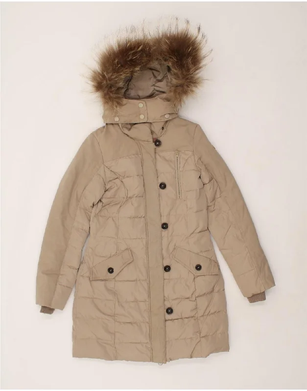 Women's Coats with BeltRIFLE Womens Hooded Padded Coat UK 6 XS Beige Polyester