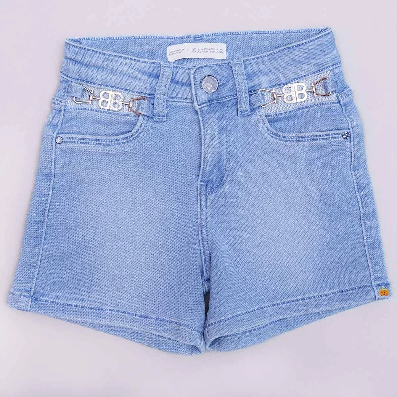 Light Blue Slim Fit Girls Shorts