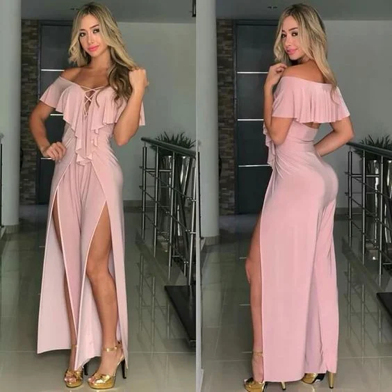 Women's Peter Pan Collar DressesCute Party Gown Prom Dresses Off The Shoulder Pink DRess  S3657