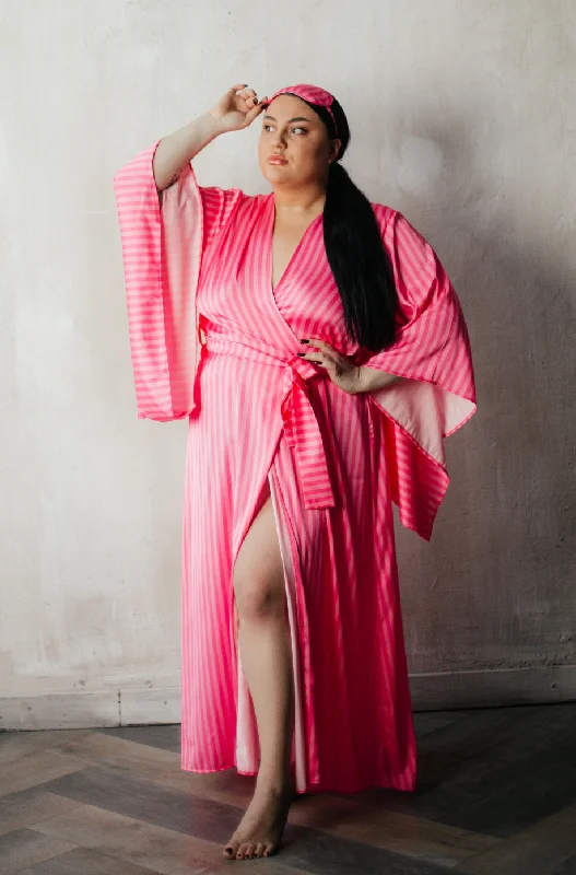 plus-size women's pajama pantsPink stripe silky kimono robe (plus free sleep mask)