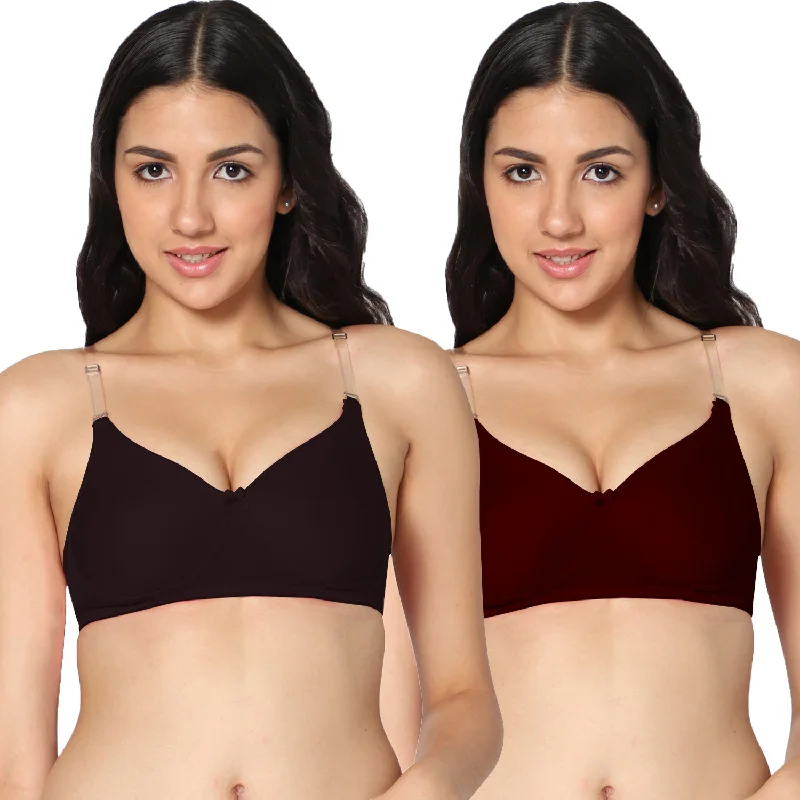 racerback sports braT-shirt Medium Coverage Black and Maroon Color Padded Bra (Pack of 2)